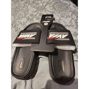 Avia Youth Striped Slide Sandals Rubber Logo Black Red/Grey size 1